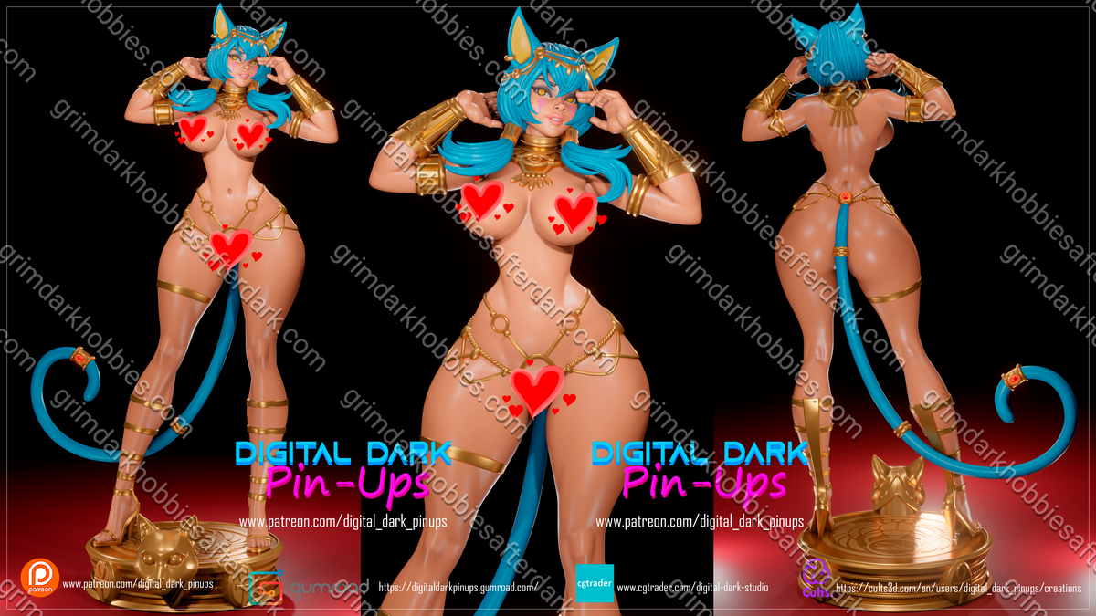 Digital Dark Pin-Ups FUTA Egyptian Catgirl – 1:10-1:6 Scale Print-to-Order Model