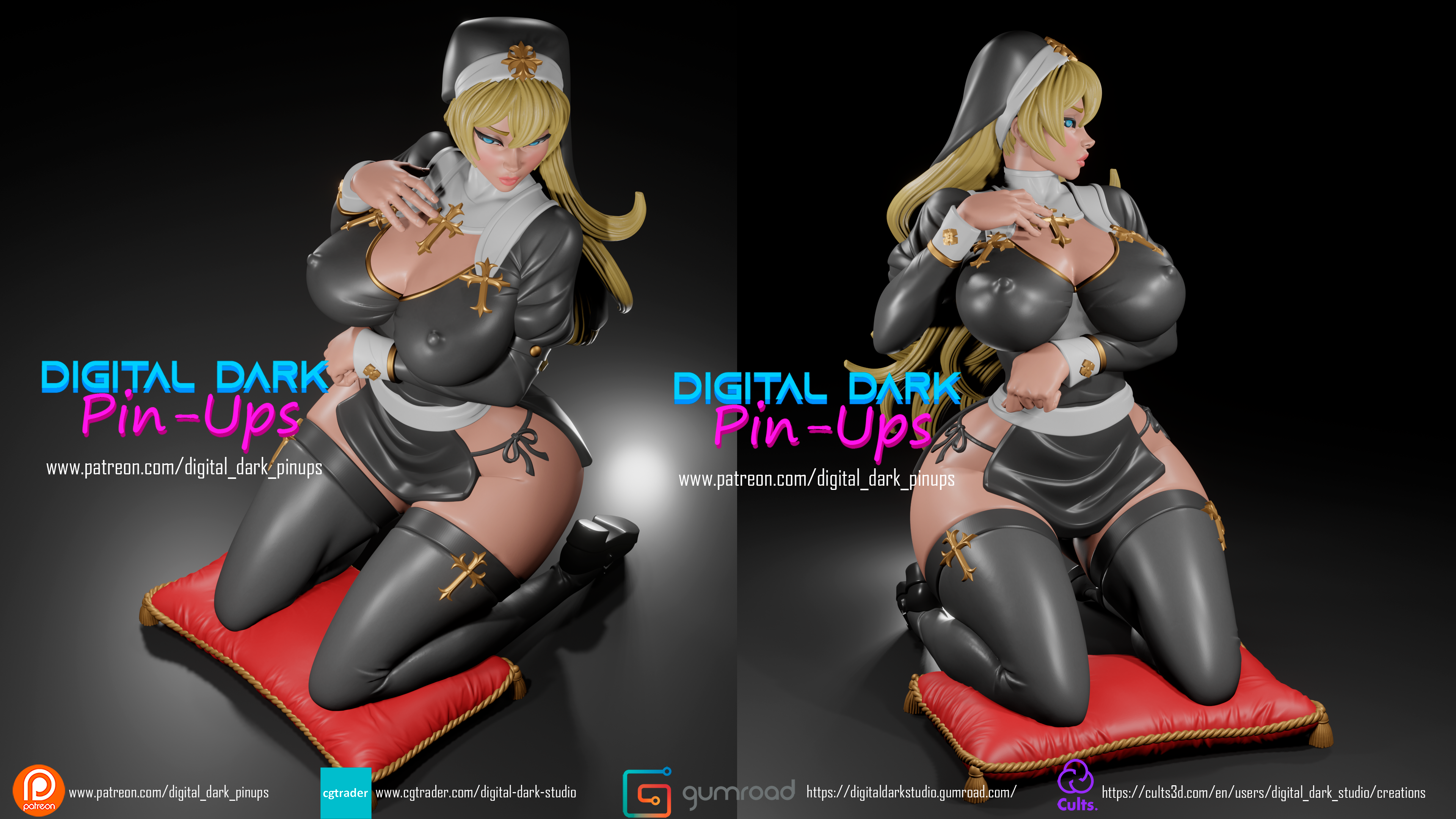 Digital Dark Pin-Ups Nun – 1:10-1:4 Scale Print-to-Order Model