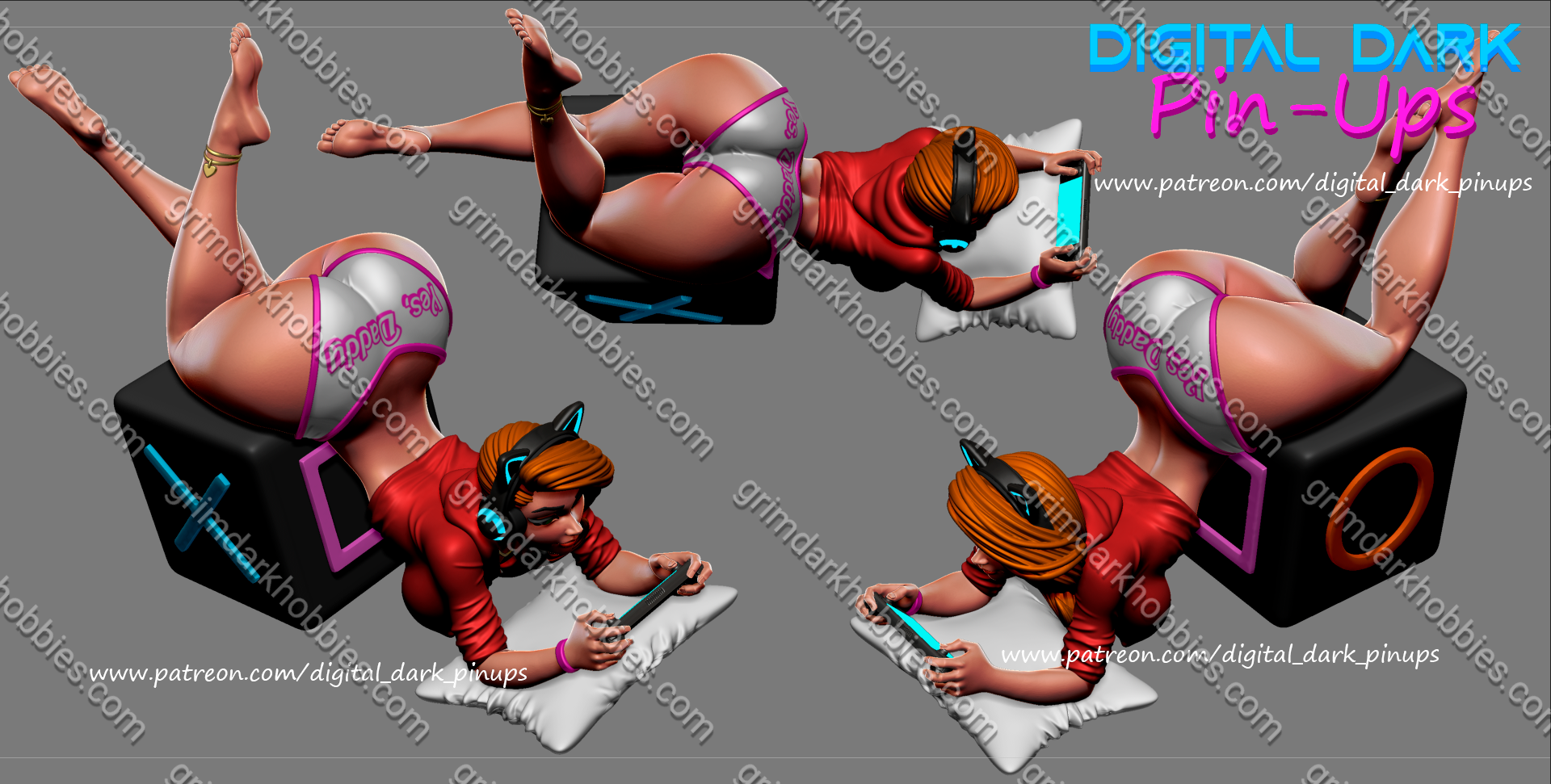 Digital Dark Pin-Ups FUTA Gamer Girl 3 – 1:24 Scale Print-to-Order Model
