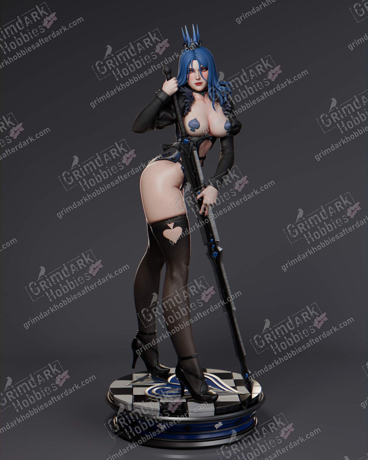 Queen of Spades resin pin-up figure kit by Abe3D, 1:10 to 1:4 scale, view 1 of 12