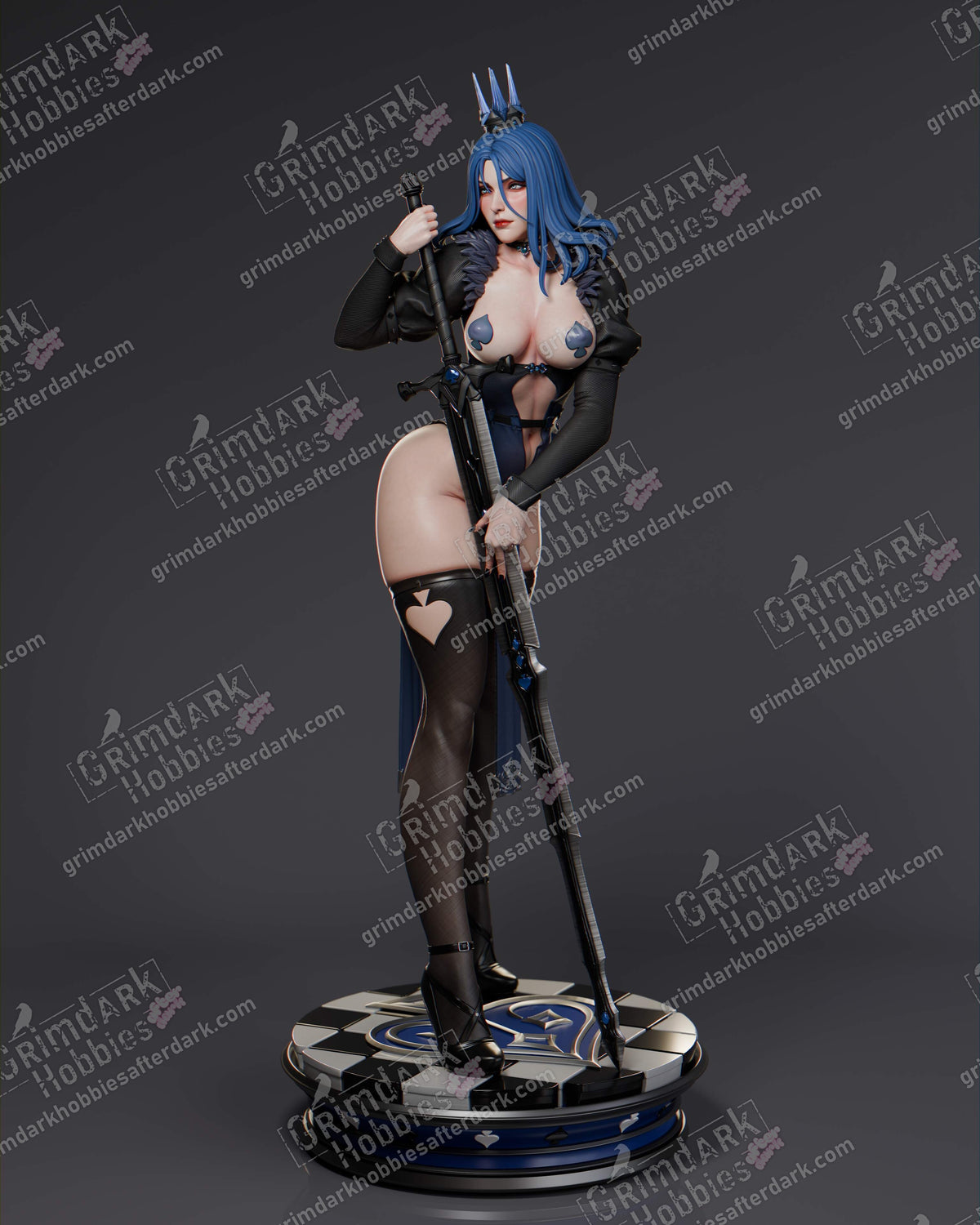 Queen of Spades resin pin-up figure kit by Abe3D, 1:10 to 1:4 scale, view 1 of 12