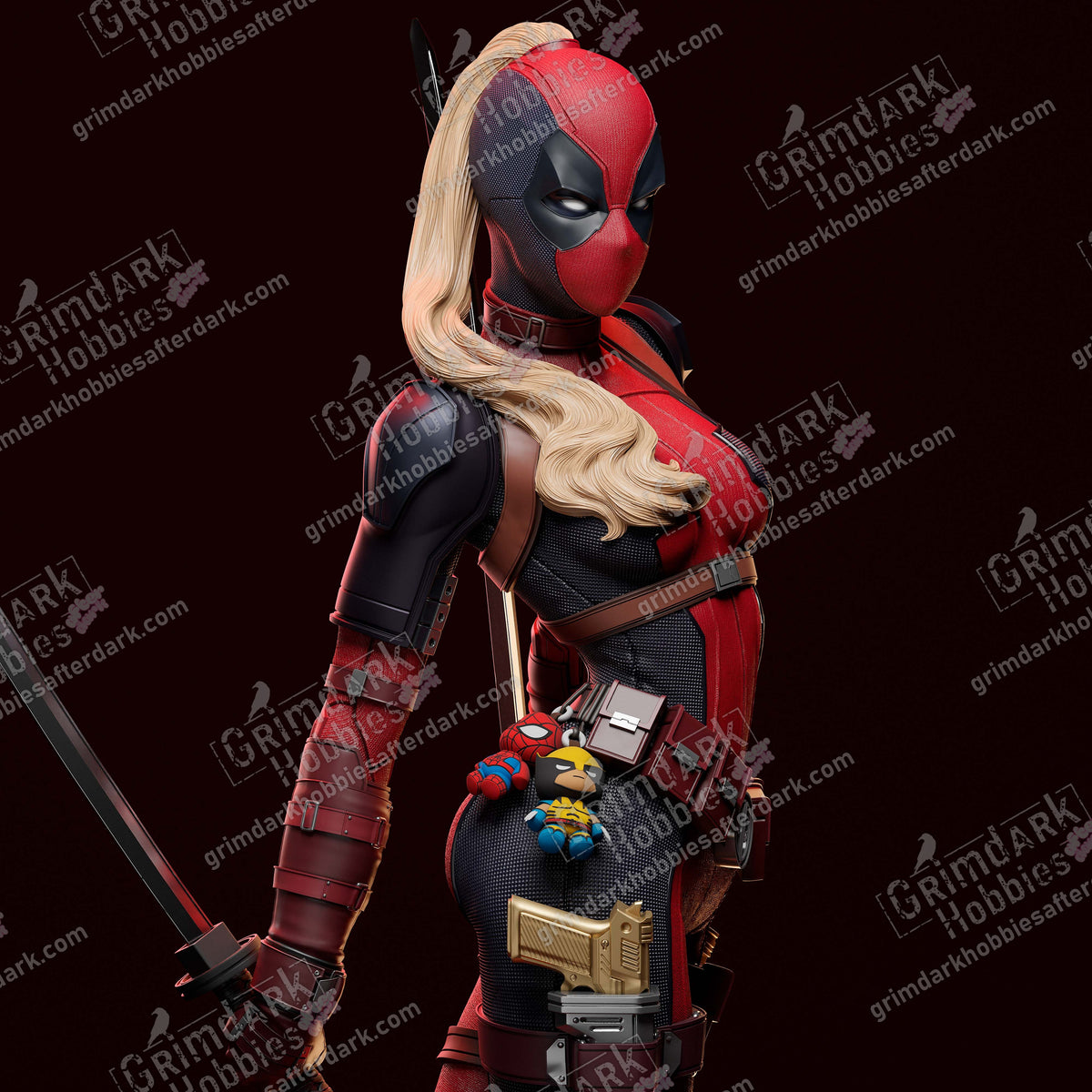 Lady Deadpool resin pin-up figure kit by Abe3D, 1:10 to 1:4 scale, view 1 of 9