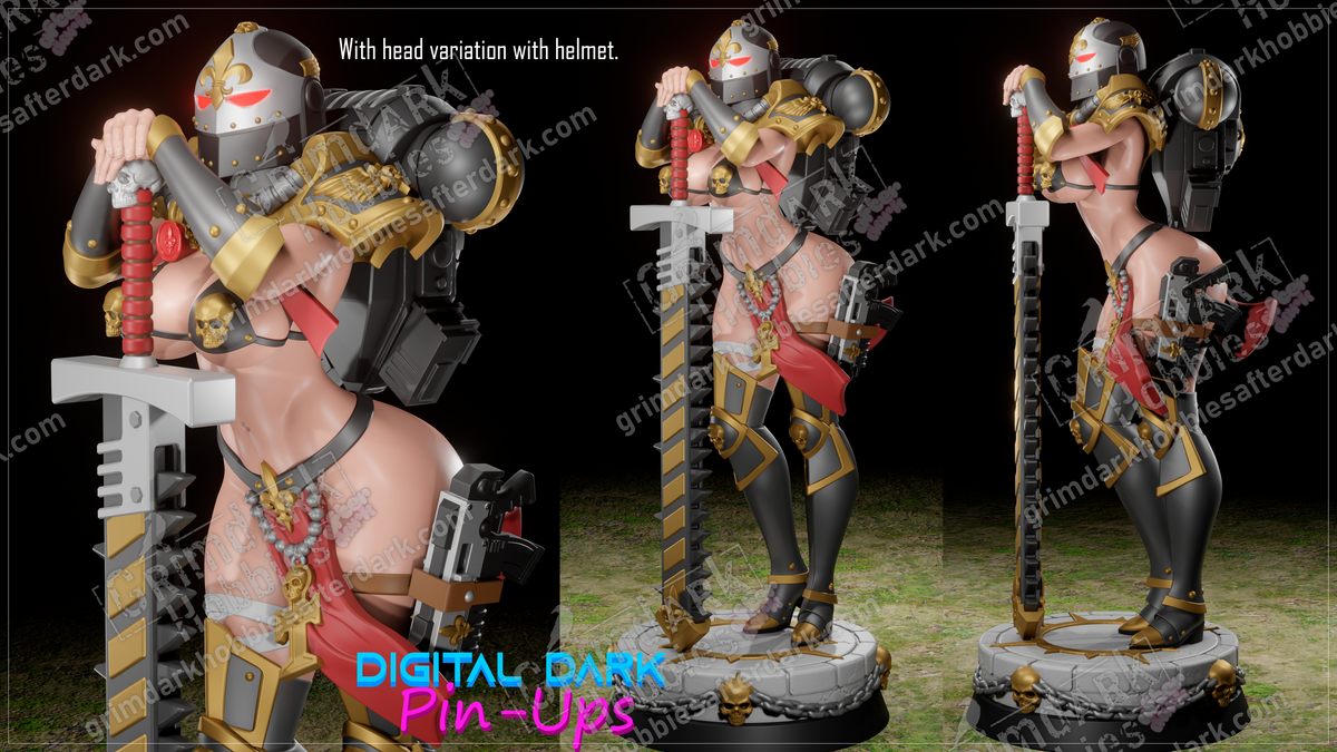 Three warrior figurines with armor and weapons on a dark background