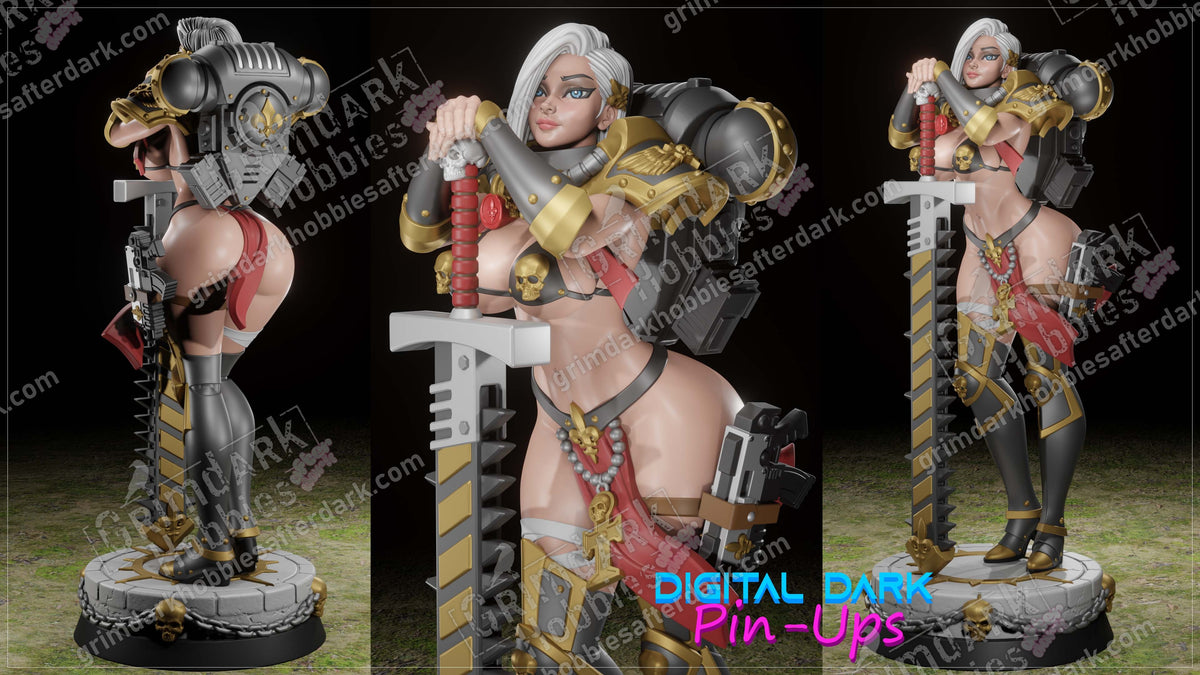 Three warrior figurines with armor and weapons on a dark background