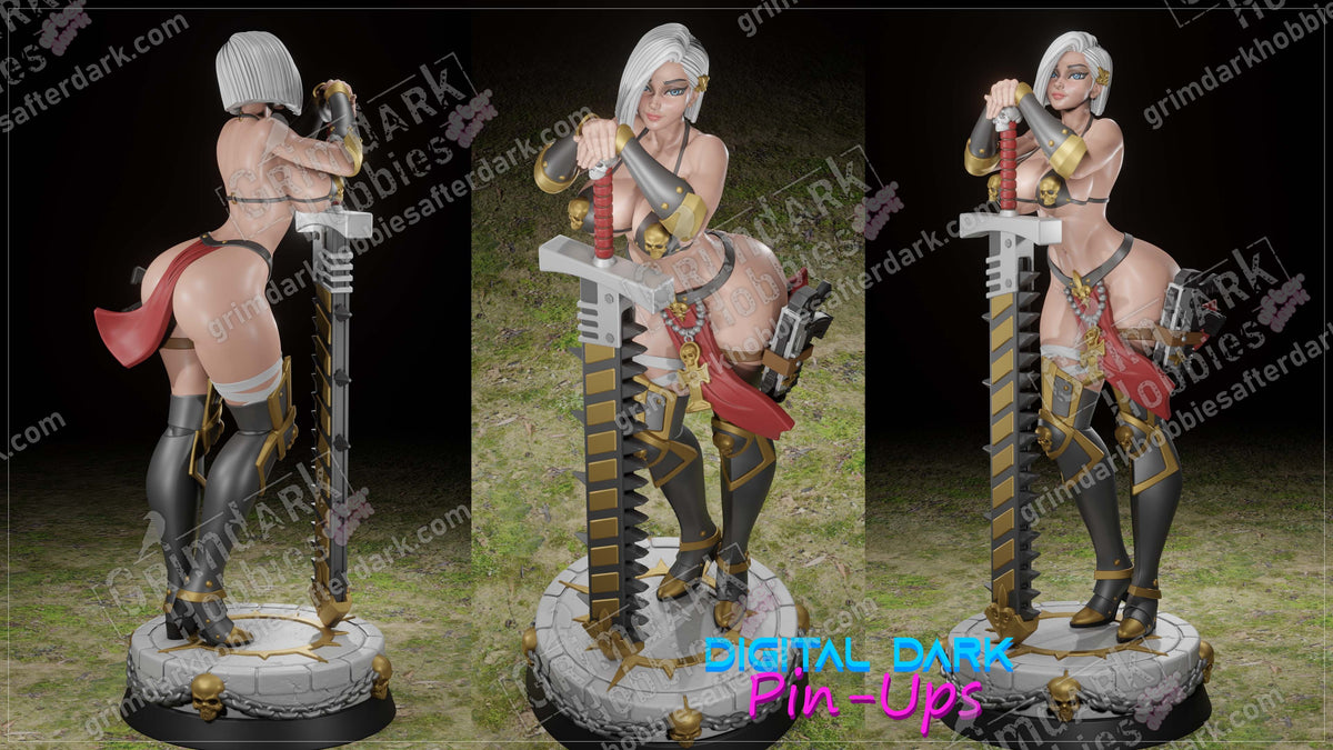 Three warrior figurines with armor and weapons on a dark background