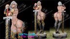 Three warrior figurines with armor and weapons on a dark background