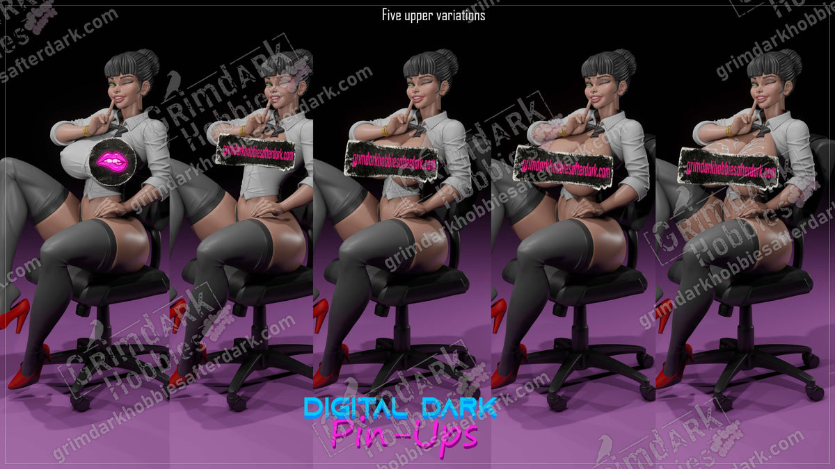 Monica Secretary resin pin-up figure kit by Digital Dark Pin-Ups, 1:10 to 1:4 scale, view 1 of 2