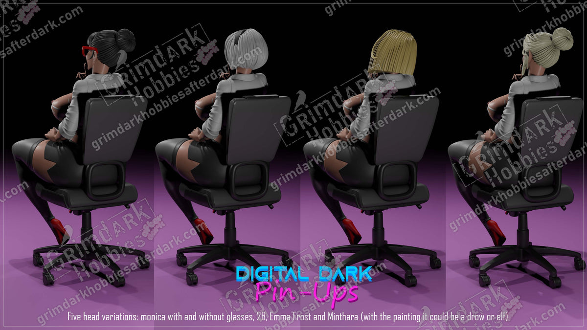 Monica Secretary resin pin-up figure kit by Digital Dark Pin-Ups, 1:10 to 1:4 scale, view 1 of 2