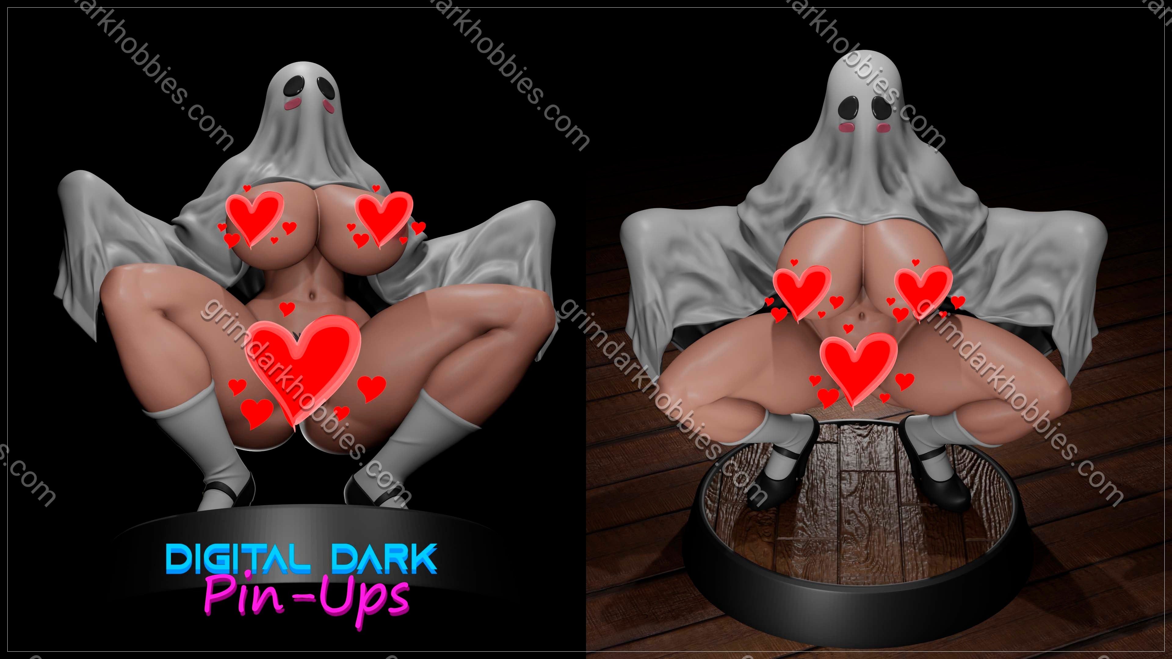 Digital Dark Pin-Ups Boo Ghost Girl Fan Art – 1:10-1:6 Scale Print-to-Order 3D Printed Resin Model Kit