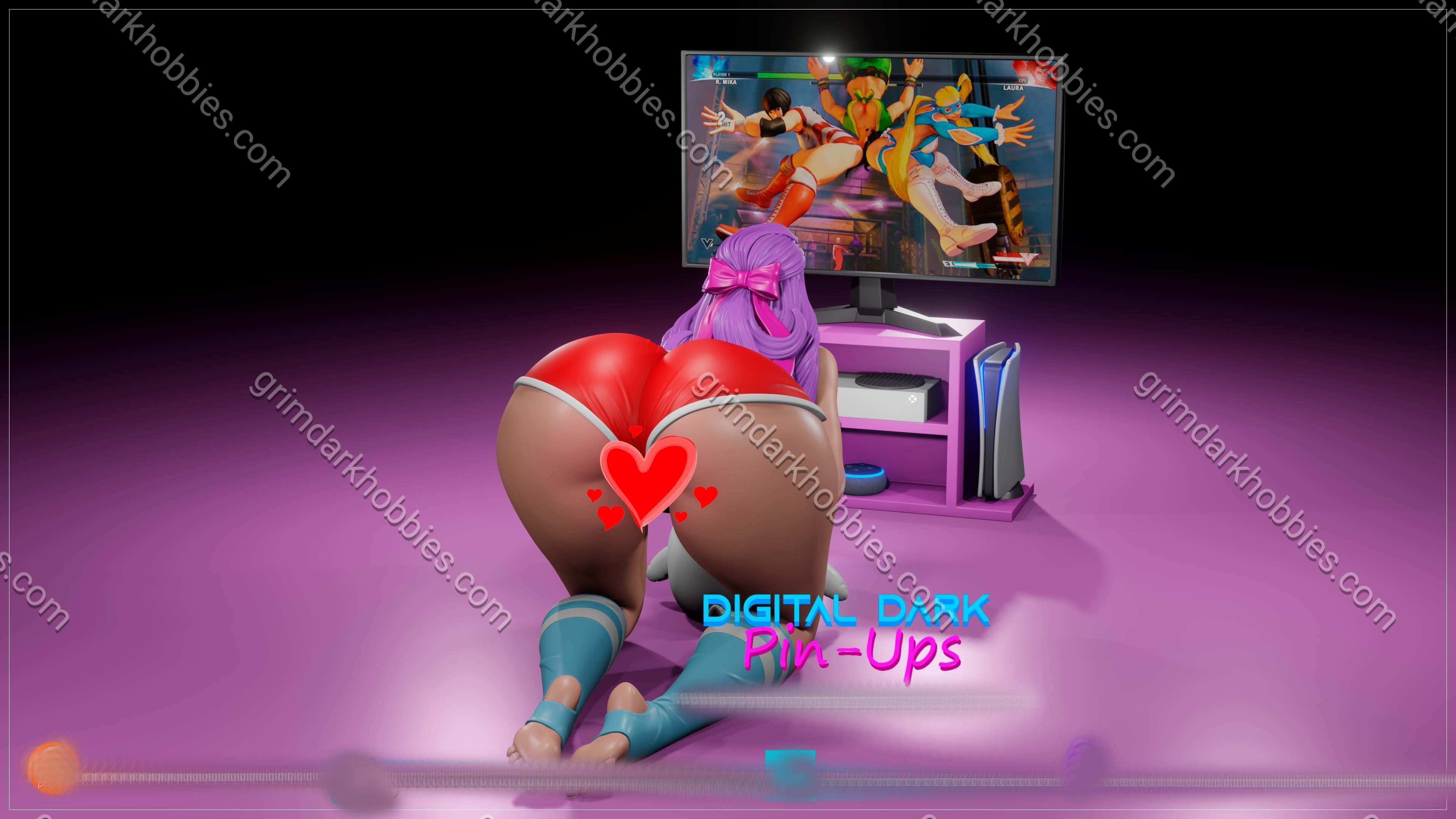 Digital Dark Pin-Ups Gamer Girl 5 – 1:10-1:4 Scale Print-to-Order 3D Printed Resin Model Kit