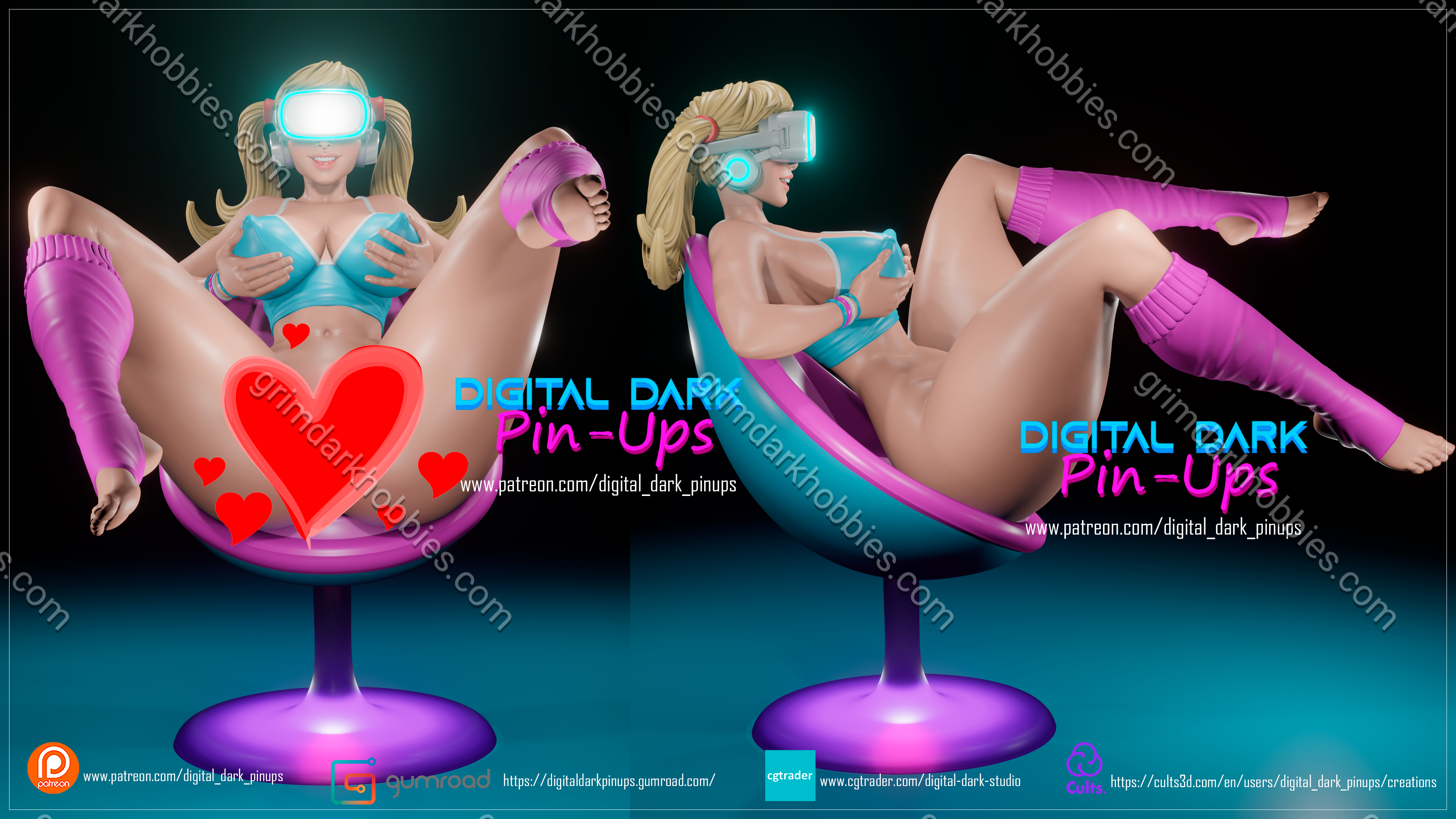 Digital Dark Pin-Ups Gamer Girl 4 – 1:10-1:4 Scale Print-to-Order 3D Printed Resin Model Kit