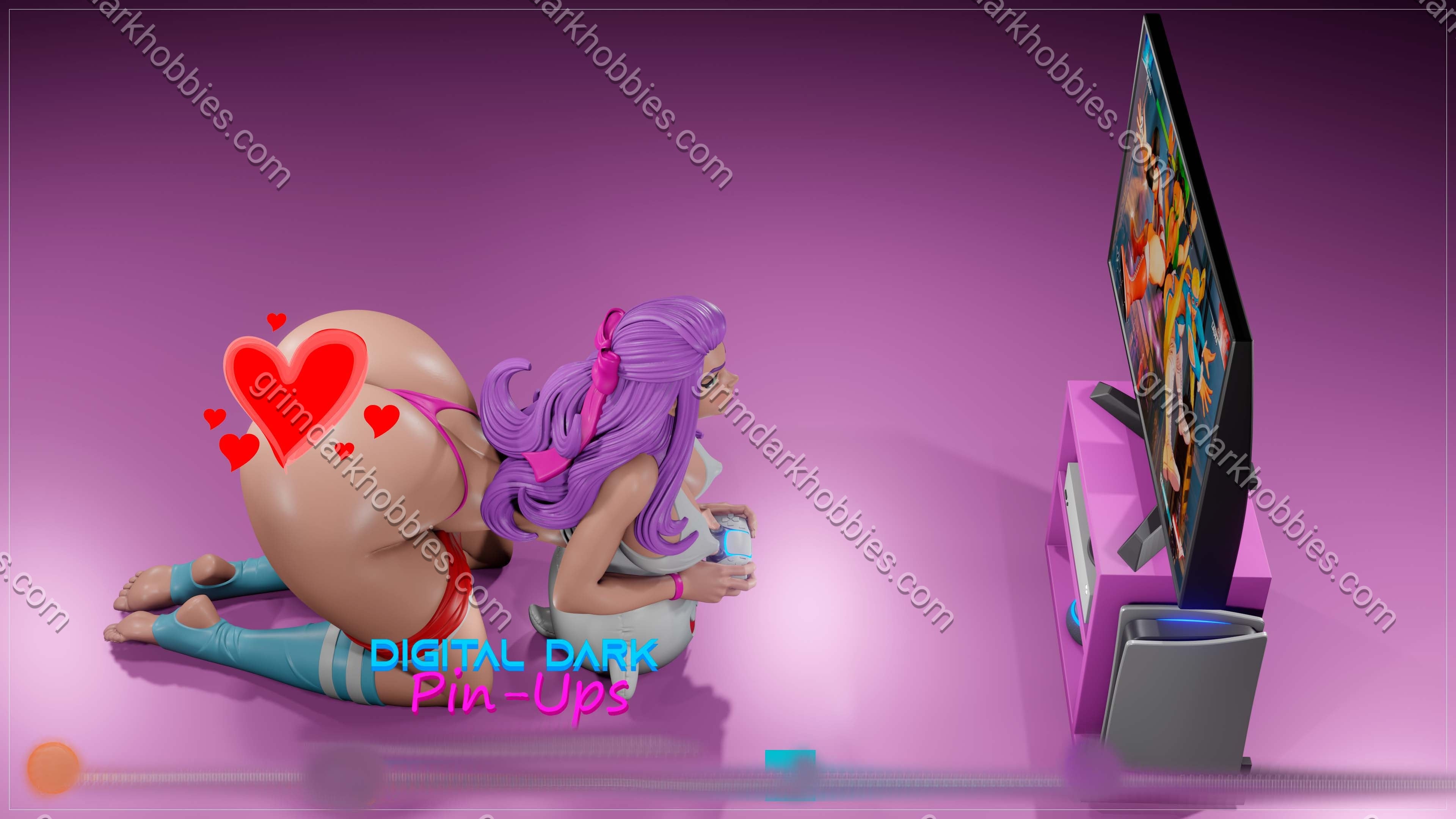 Digital Dark Pin-Ups Gamer Girl 5 – 1:10-1:4 Scale Print-to-Order 3D Printed Resin Model Kit