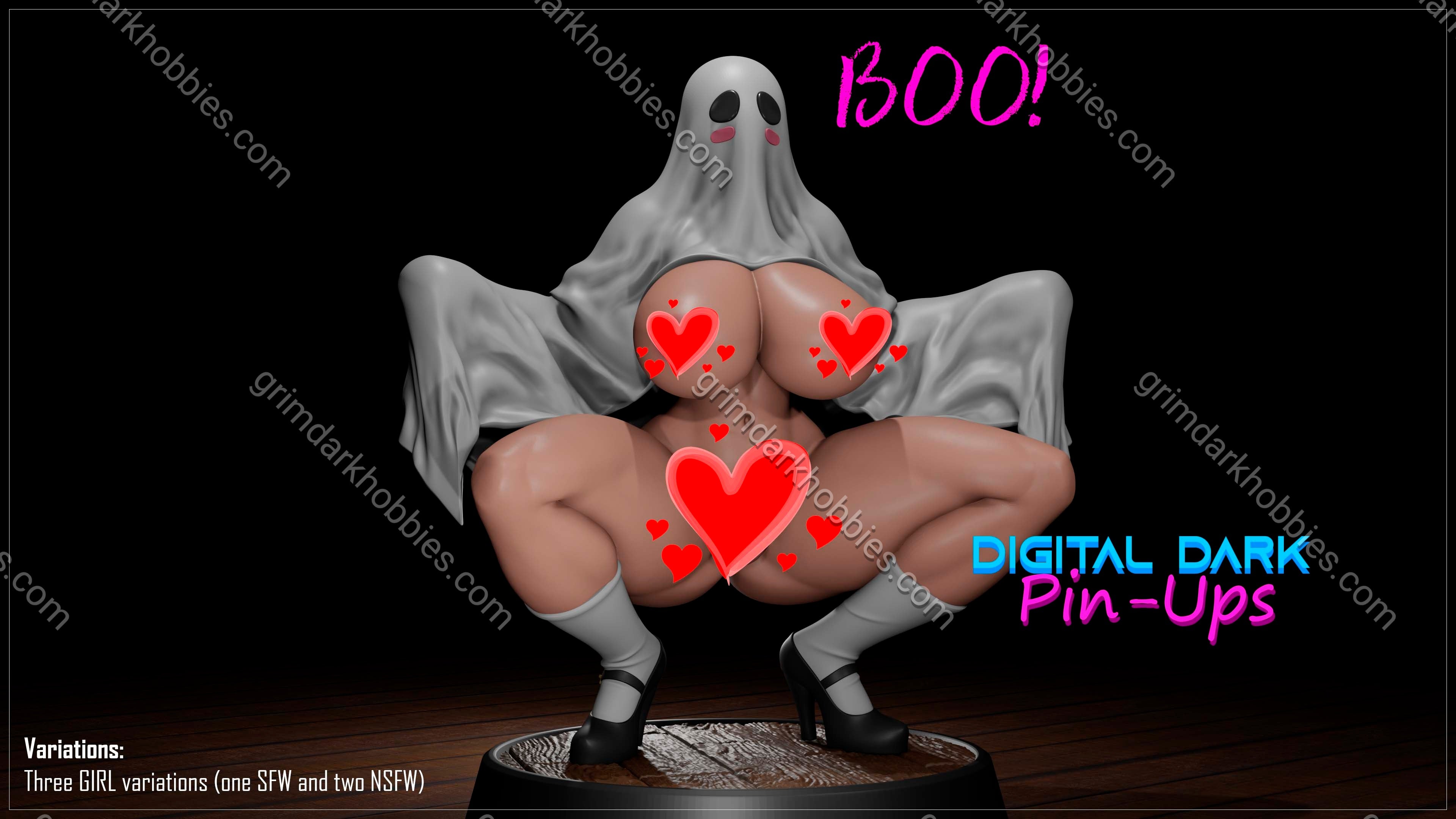 Digital Dark Pin-Ups Boo Ghost Girl Fan Art – 1:10-1:6 Scale Print-to-Order 3D Printed Resin Model Kit