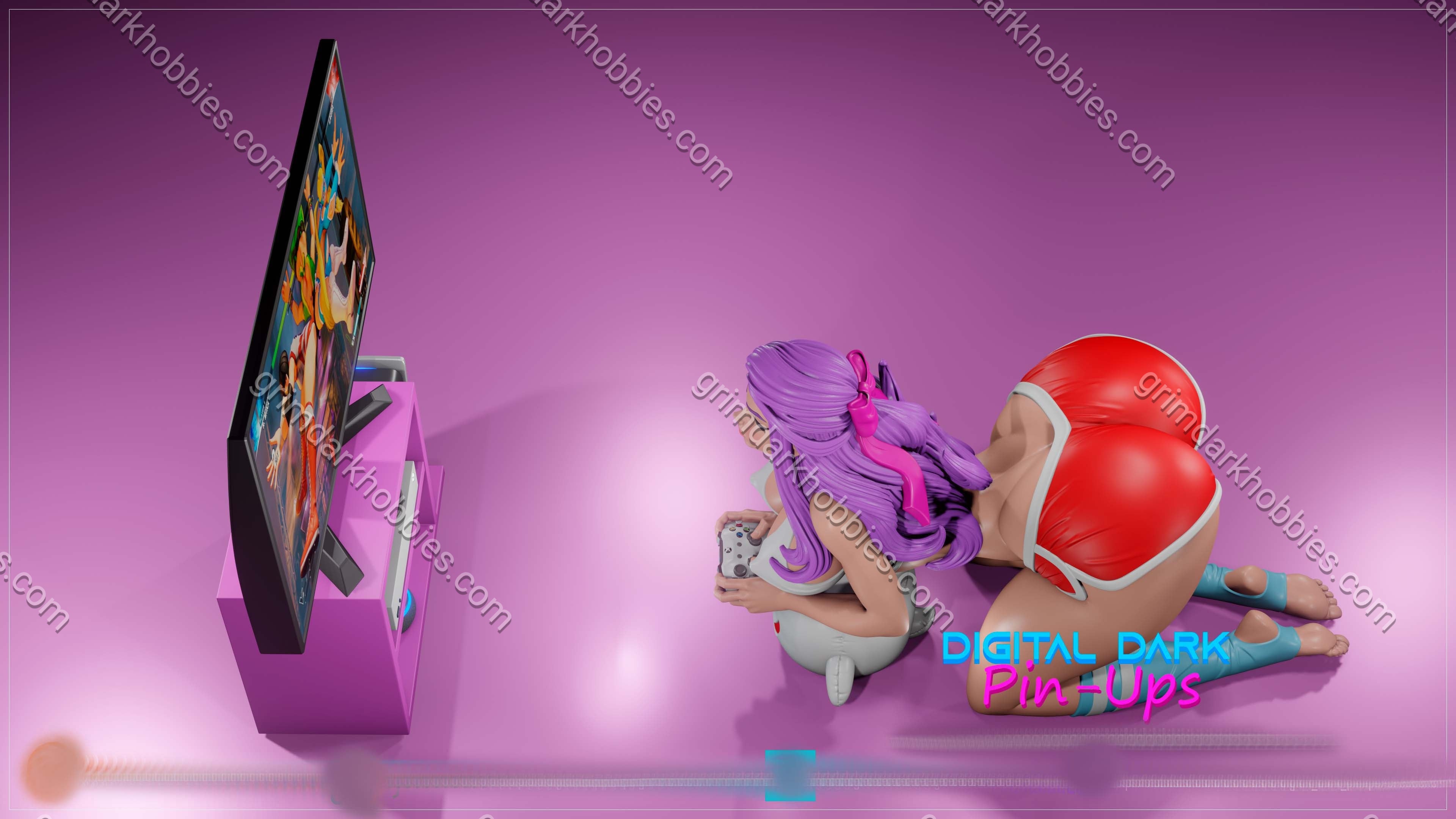Digital Dark Pin-Up Gamer Girl 4 & 5 Diorama – 1:10-1:4 Scale Print-to-Order 3D Printed Resin Model Kit