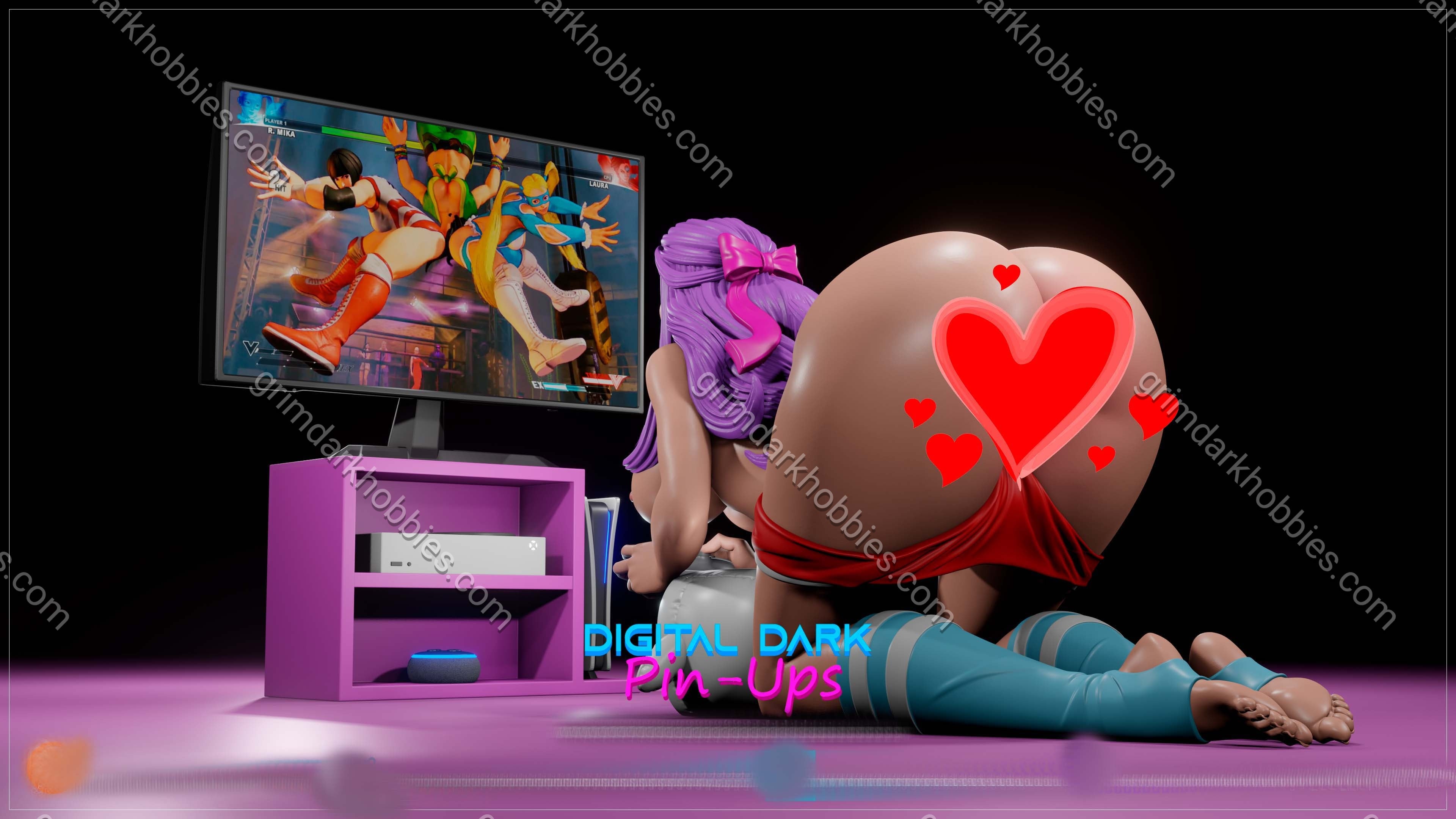 Digital Dark Pin-Ups Gamer Girl 5 – 1:10-1:4 Scale Print-to-Order 3D Printed Resin Model Kit