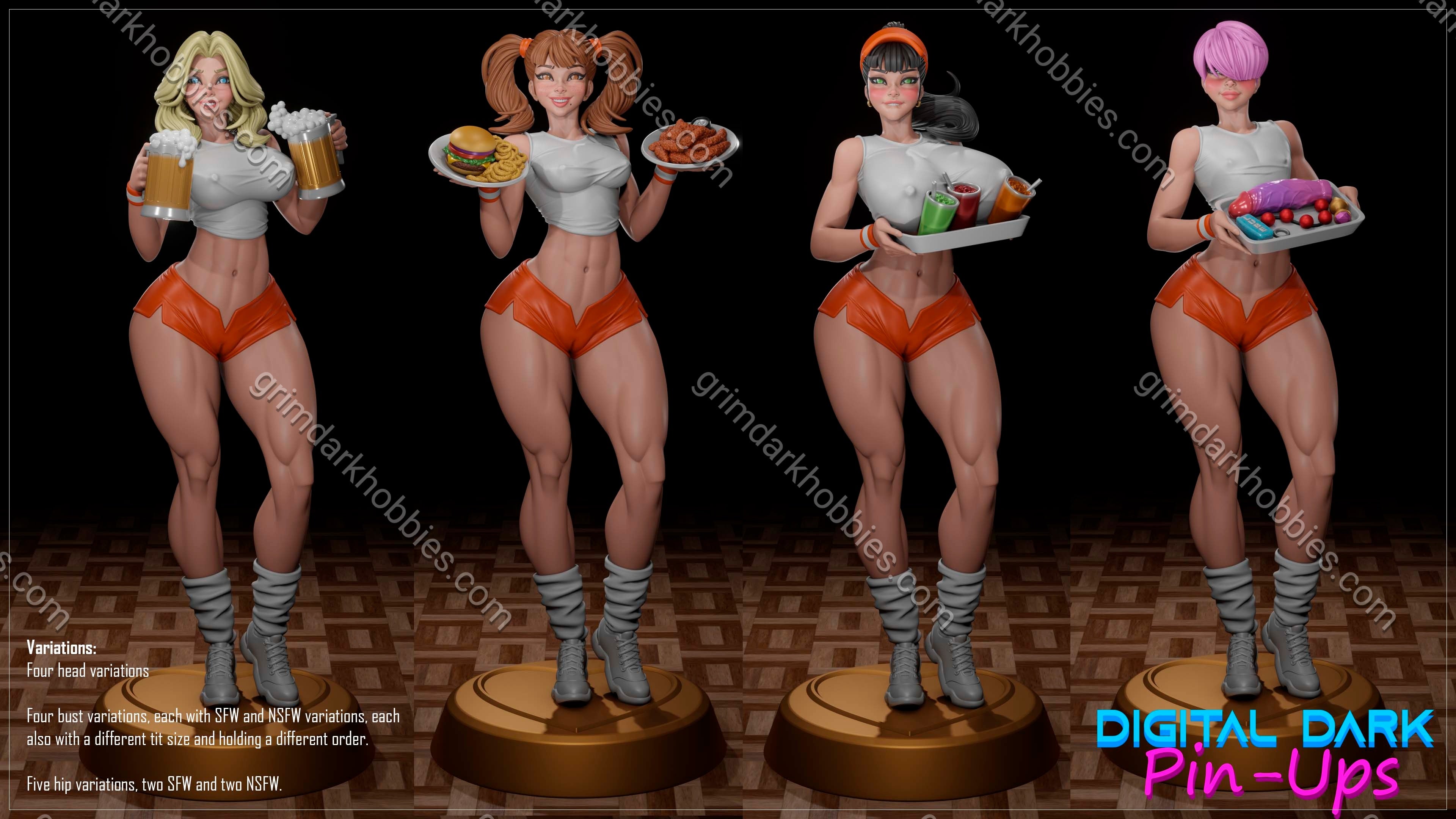 Digital Dark Pin-Ups Hooters Girls Fan Art – 1:10-1:6 Scale Print-to-Order 3D Printed Resin Model Kit