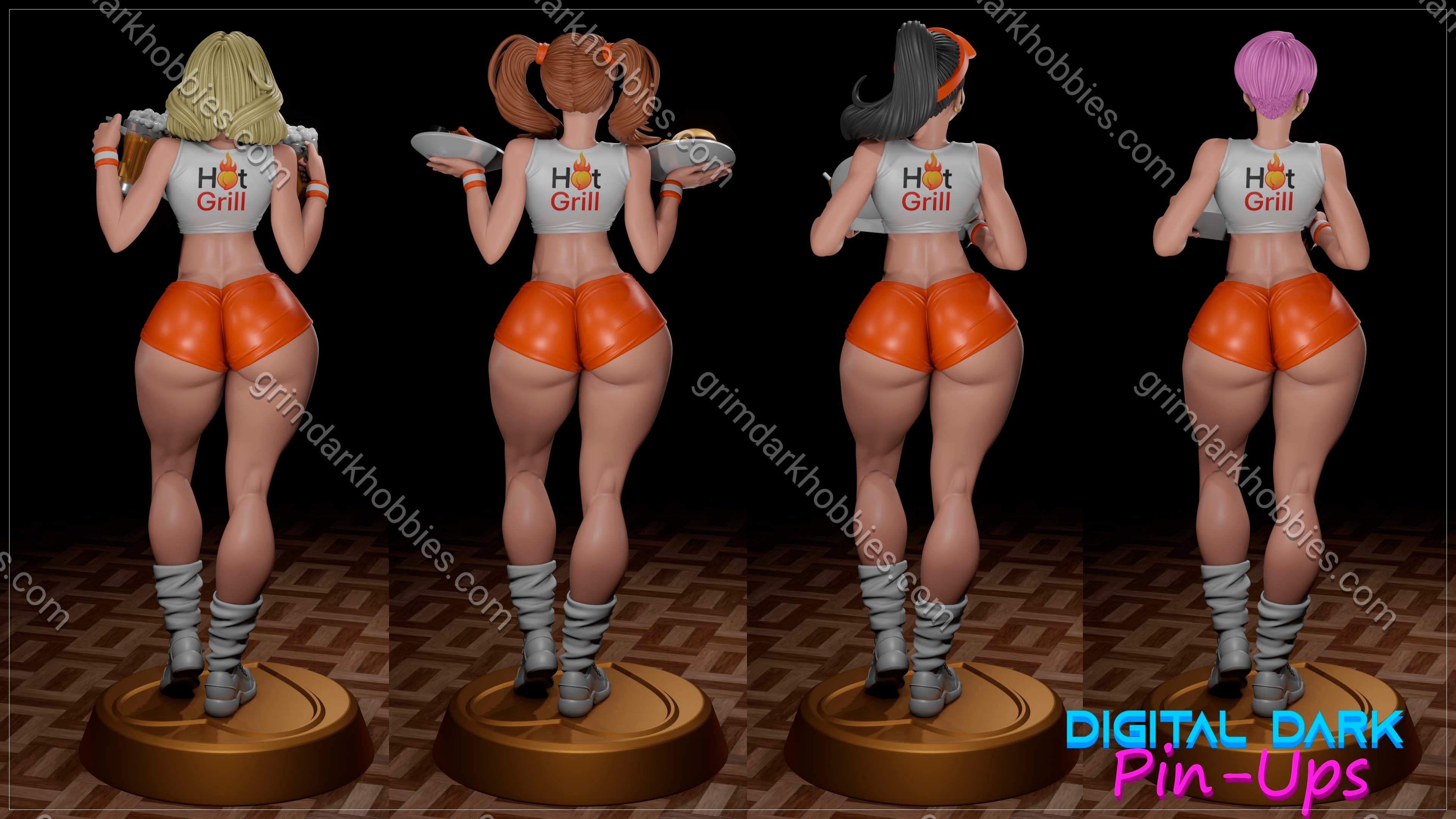 Digital Dark Pin-Ups Hooters Girls Fan Art – 1:10-1:6 Scale Print-to-Order 3D Printed Resin Model Kit