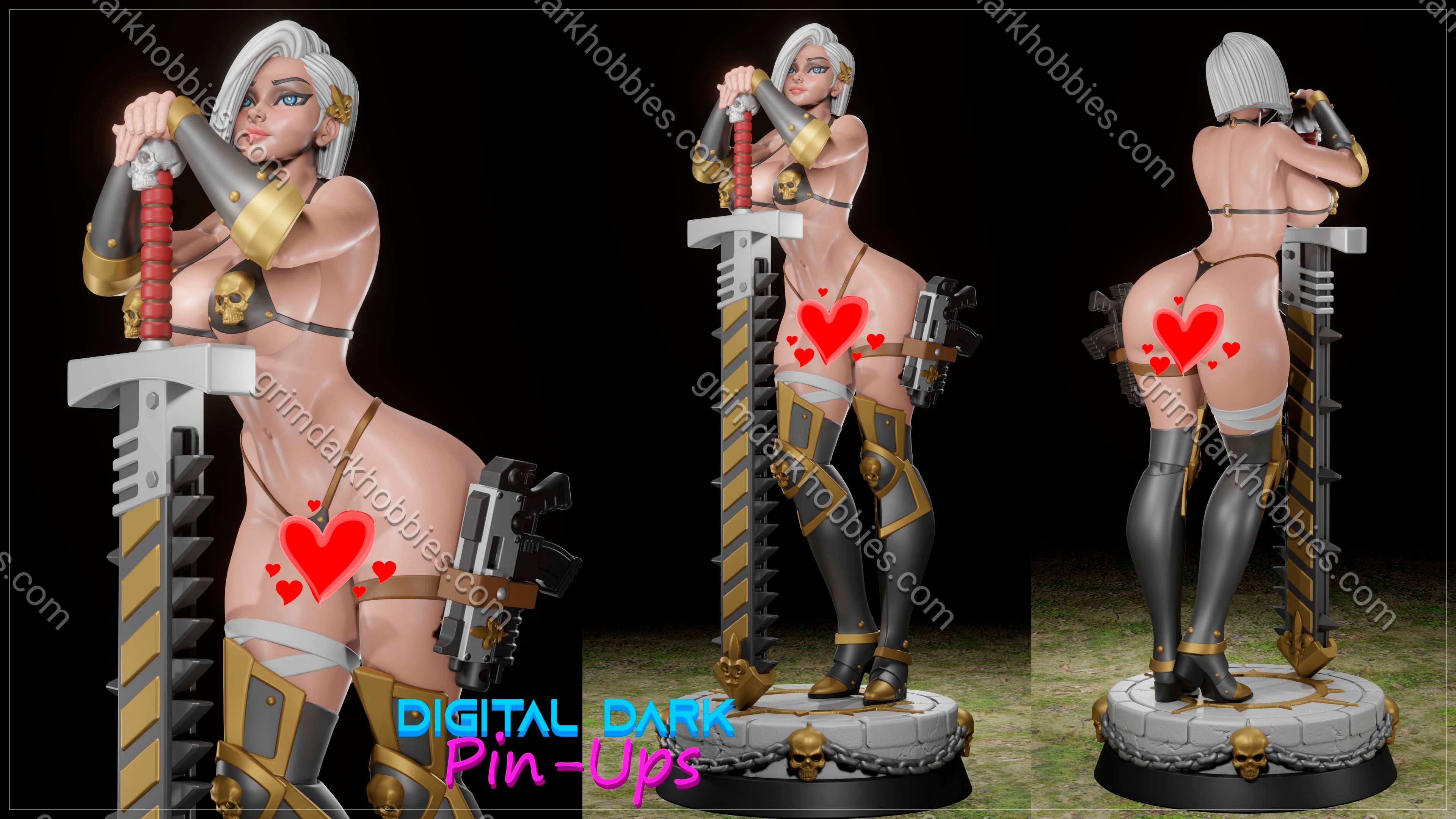 Digital Dark Pin-Ups Battle Thicc 1 Fan Art – 1:10-1:4 Scale Print-to-Order 3D Printed Resin Model Kit