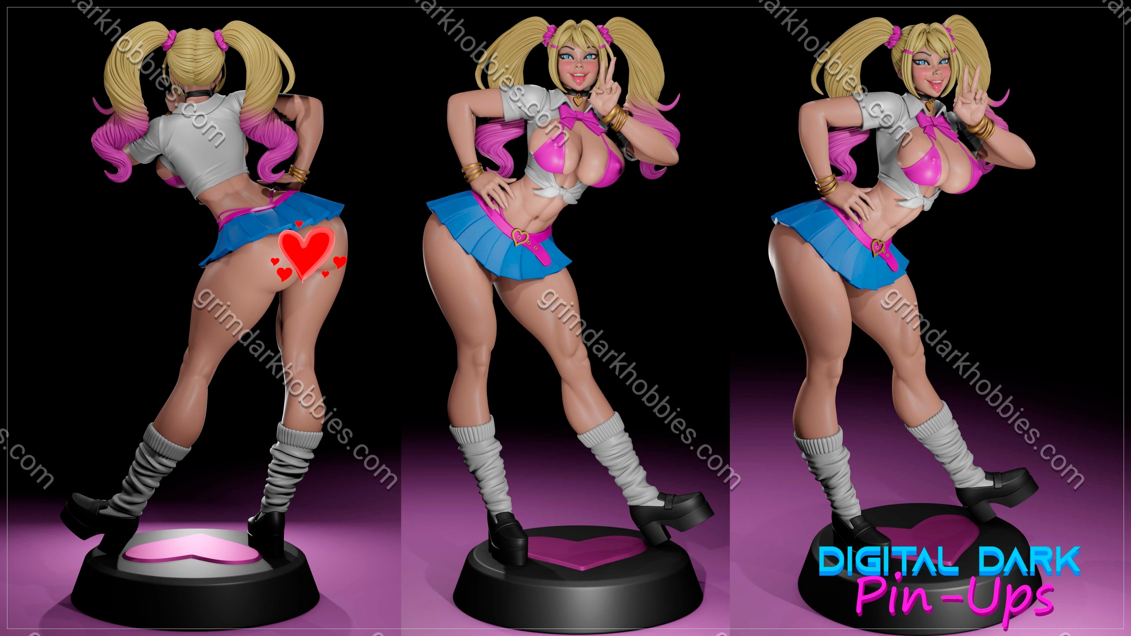 Digital Dark Pin-Ups Gyaru Girl Fan Art – 1:10-1:6 Scale Print-to-Order 3D Printed Resin Model Kit